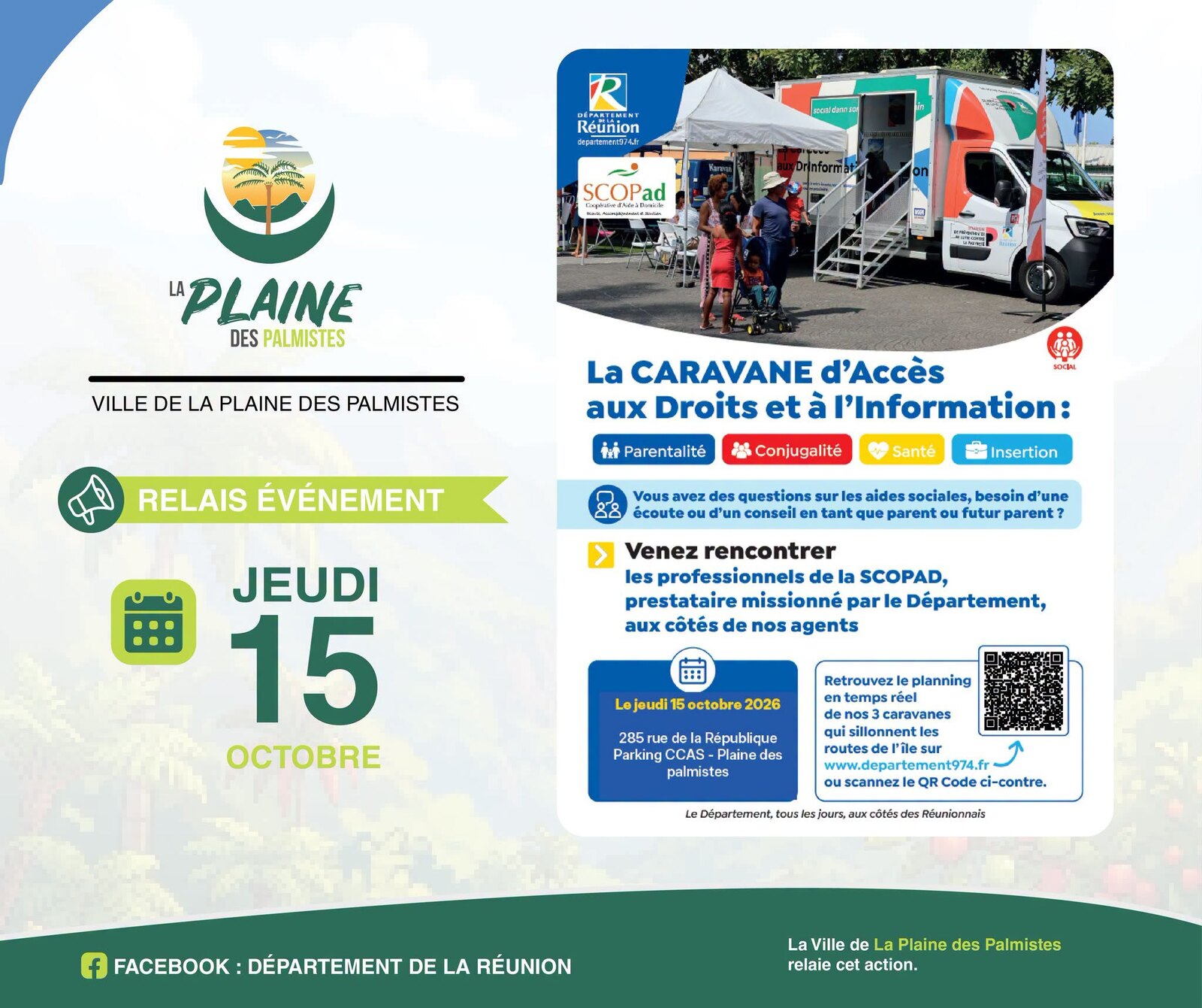 Affiche de la caravane d'accès aux droits du Département de La Réunion, le jeudi 15 octobre