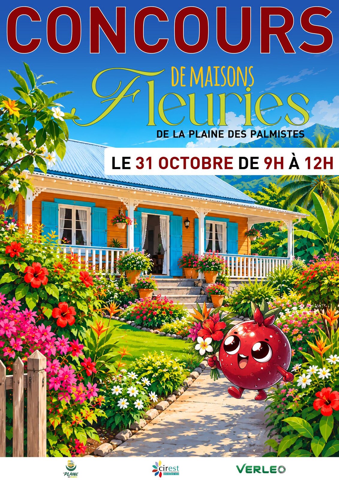 Affiche du concours des maisons fleuries : une case créole fleurie, le 31 octobre de 9 h à 12 h