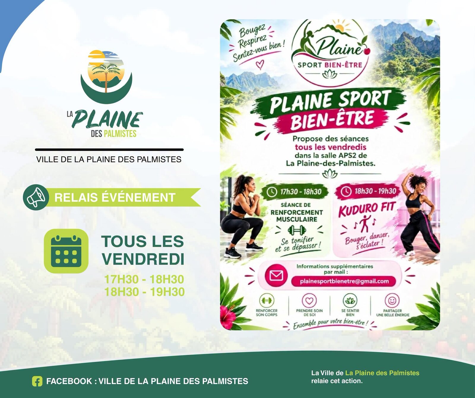 Affiche de Plaine Sport Bien-être : séances de renforcement musculaire et de Kuduro Fit tous les vendredis