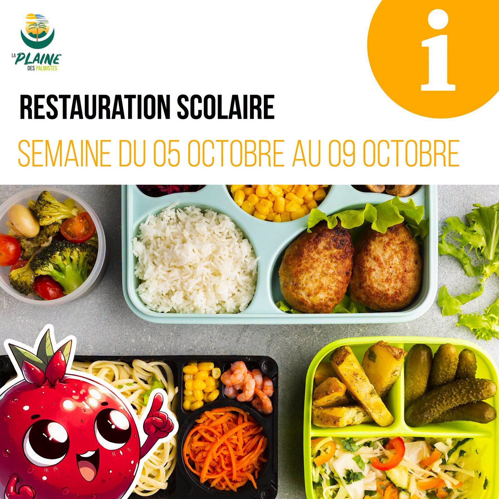 Visuel de la restauration scolaire : plateaux-repas, semaine du 5 au 9 octobre